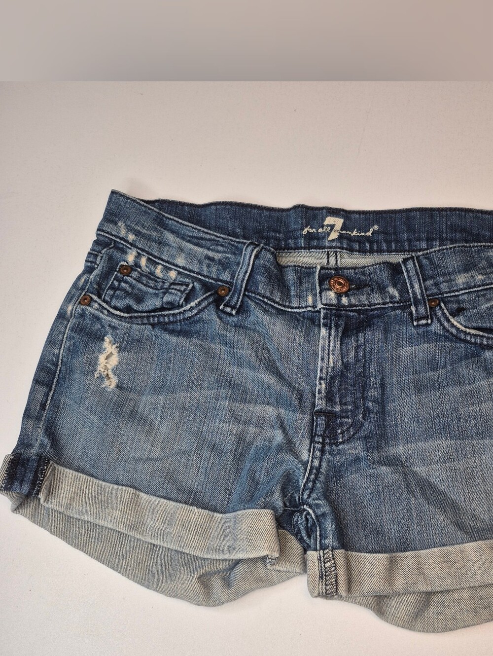 Seven7  Blue Distressed Cuffed Jean Shorts Size 27